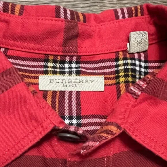 Burberry Brit Long Sleeve Plaid Button-Down Red Shirt XXL